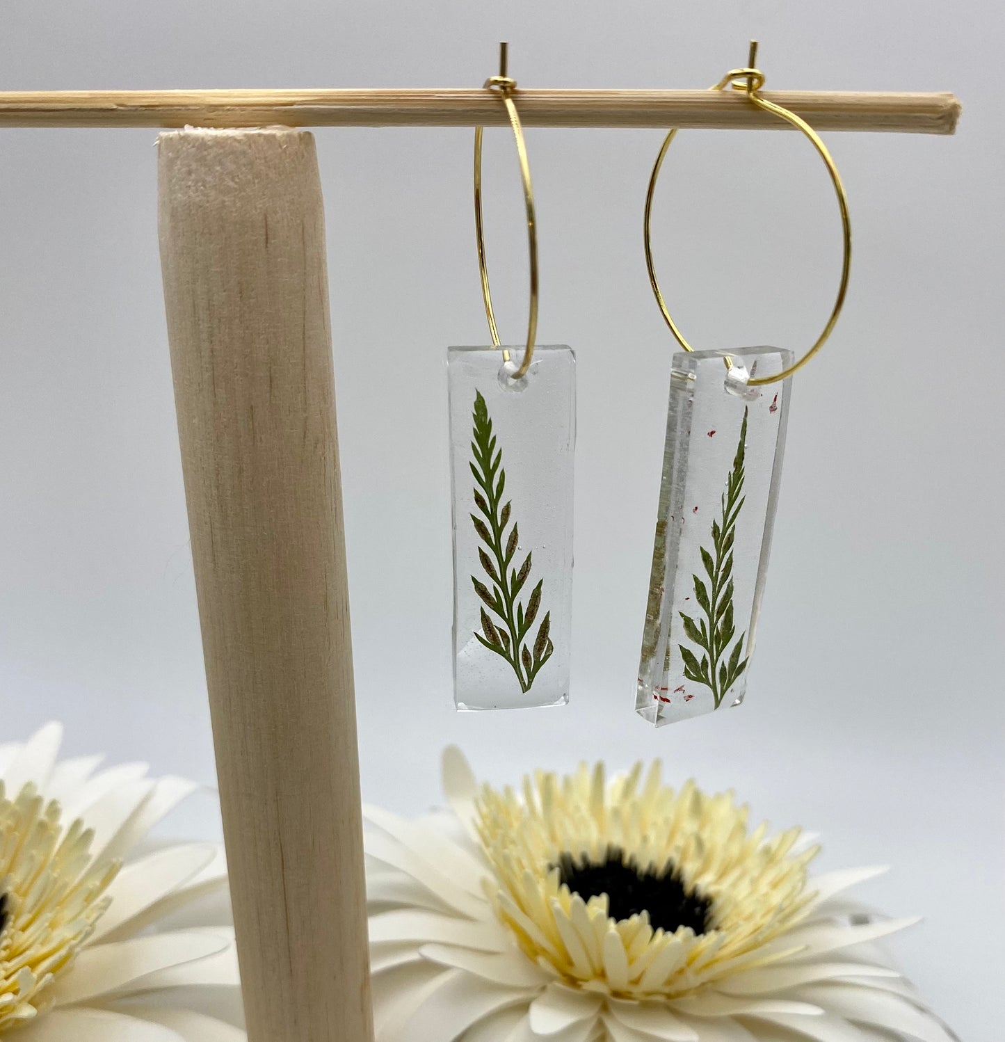 Resin Fern on Medium Gold Hoop