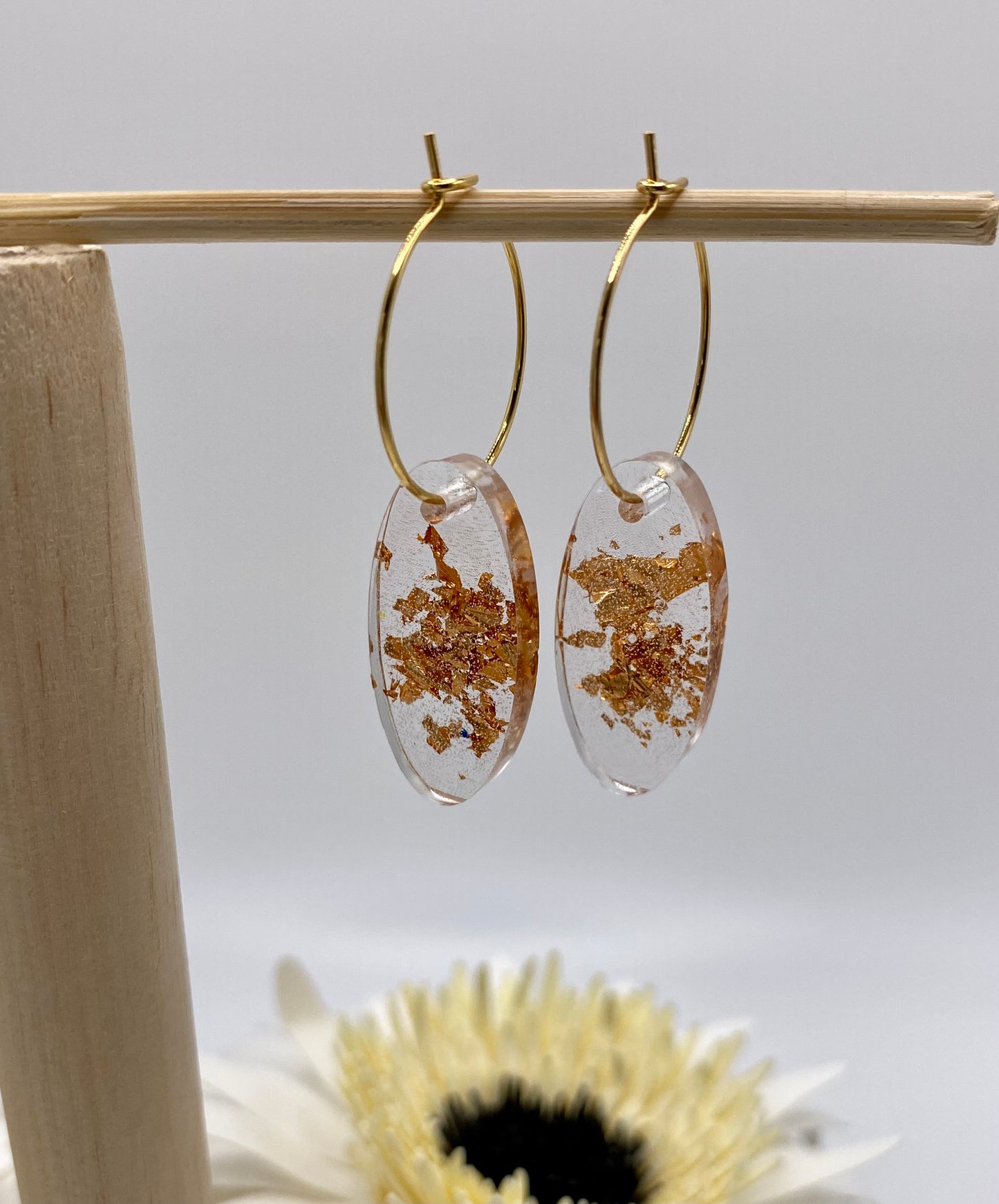 Resin Copper Foil Medium Oval on Small Gold Hoop