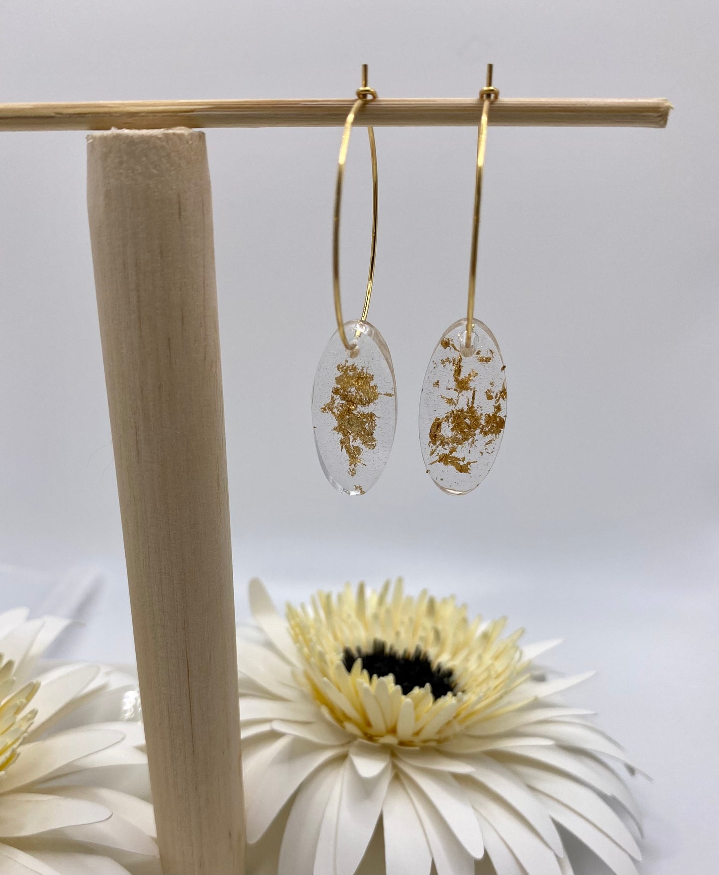 Resin Gold Foil Medium Oval on Medium Gold Hoop