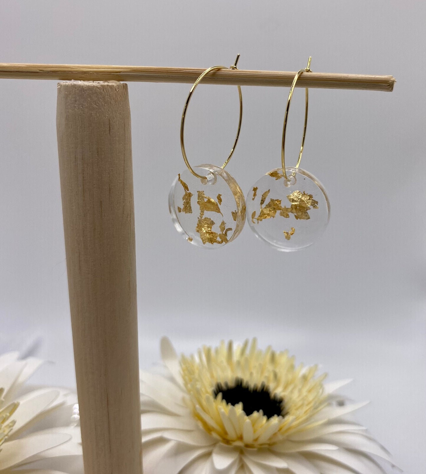 Resin Gold Foil Medium Disk on Medium Gold Hoop
