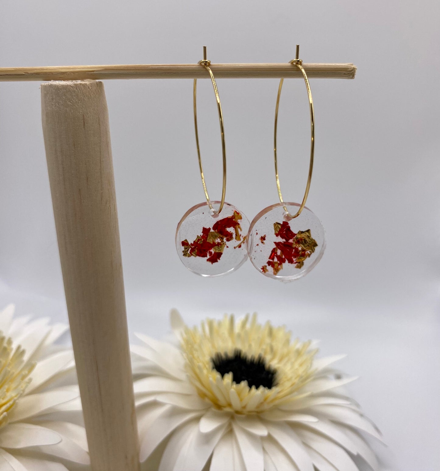 Red and Gold Foil Medium Disk on Large Gold Hoop