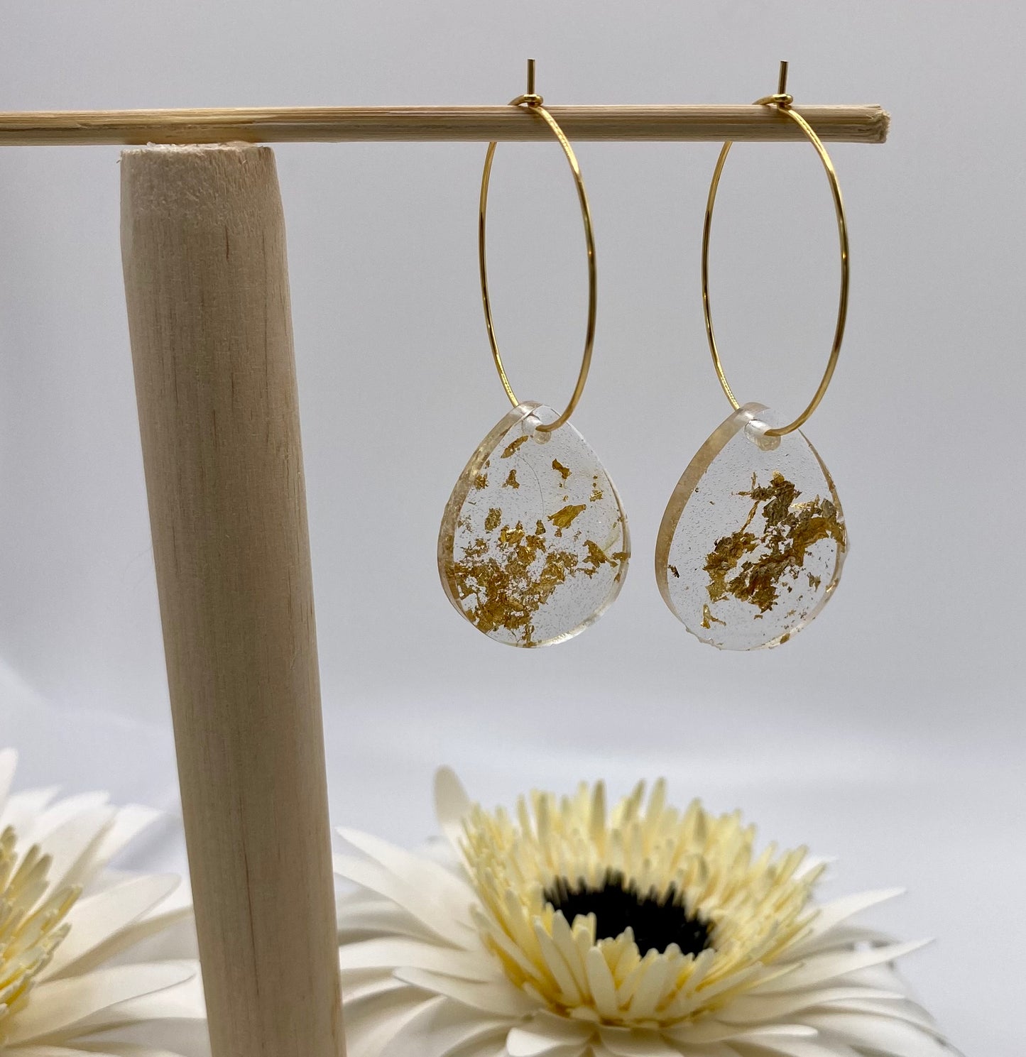 Gold Foil Medium Teardrop on Medium Gold Hoop
