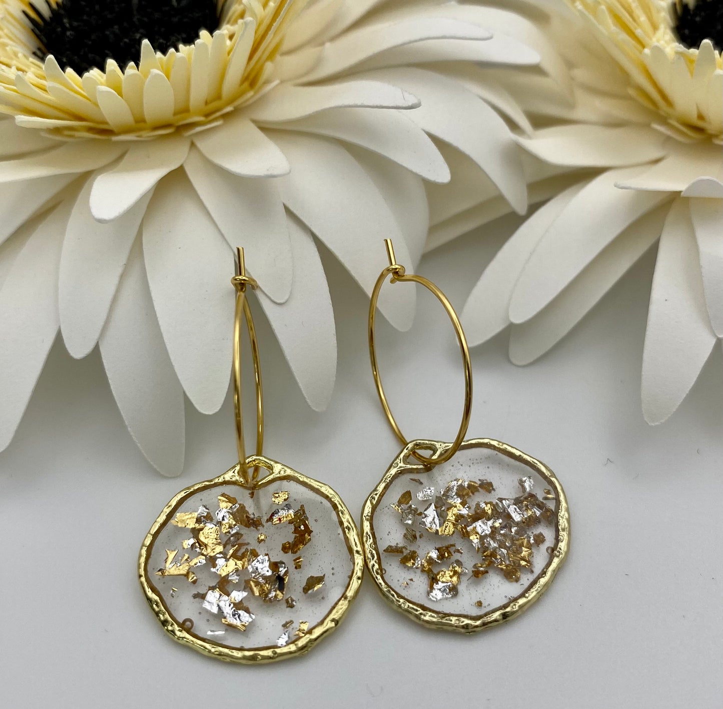 Hammered Gold Small Gold and Silver Foil on Small Gold Hoop