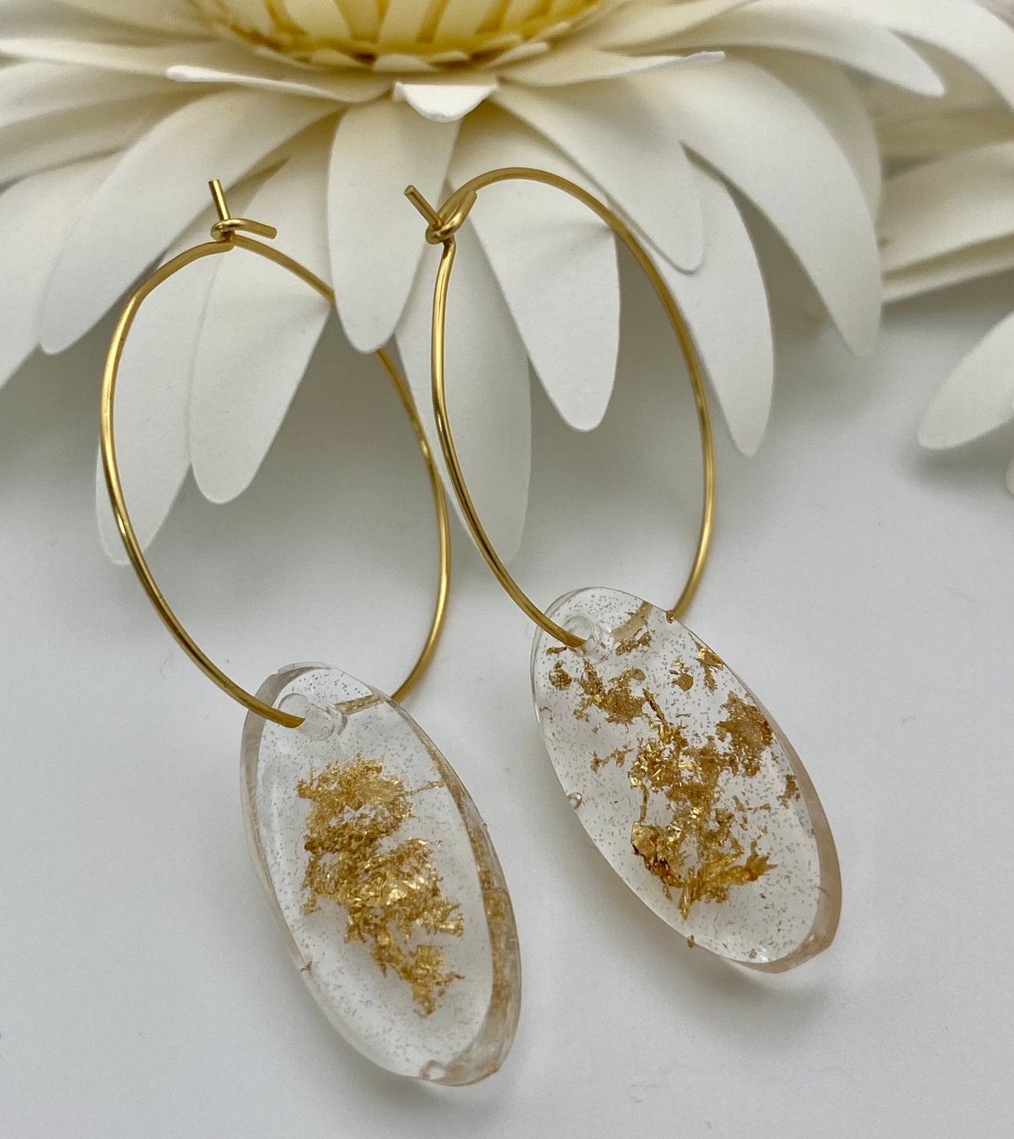 Resin Gold Foil Medium Oval on Medium Gold Hoop