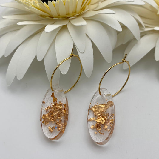 Resin Copper Foil Medium Oval on Small Gold Hoop
