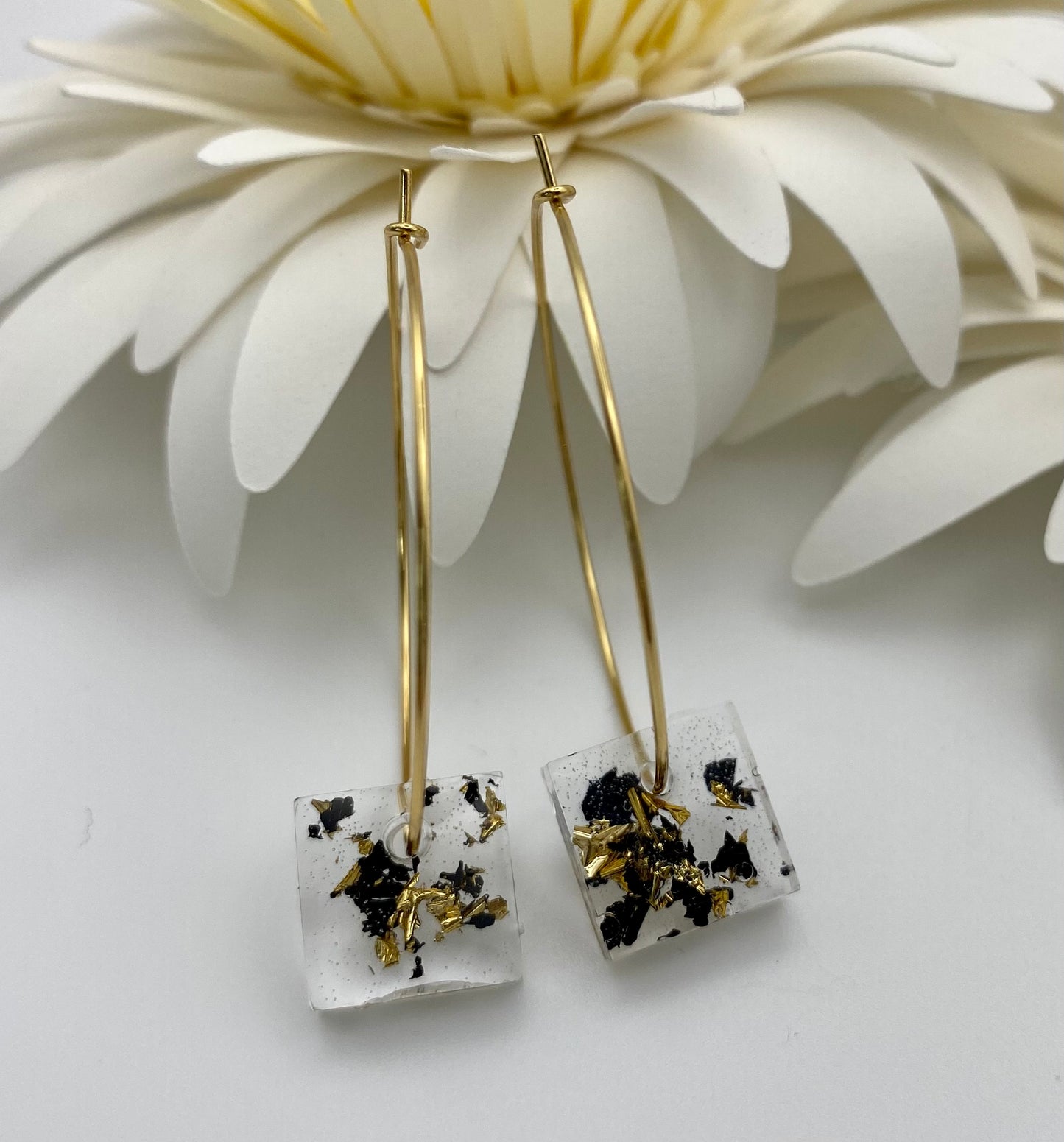 Black and Gold Foil Small Square on Large Gold Hoop