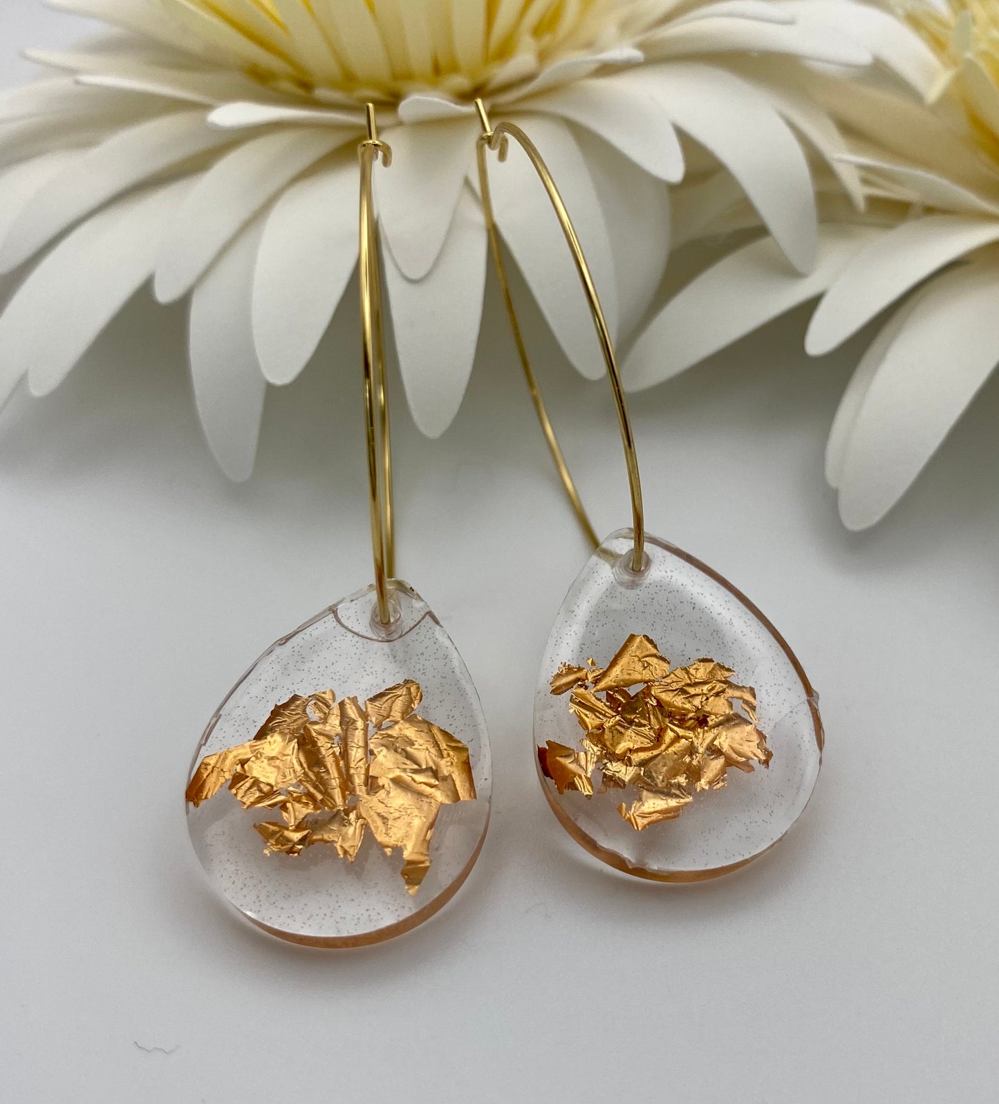 Copper Foil Medium Teardrop on Large Gold Hoop
