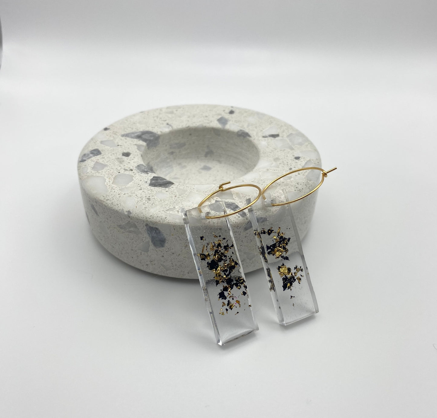 Black and Gold Foil Long Rectangle on Small Gold Hoop