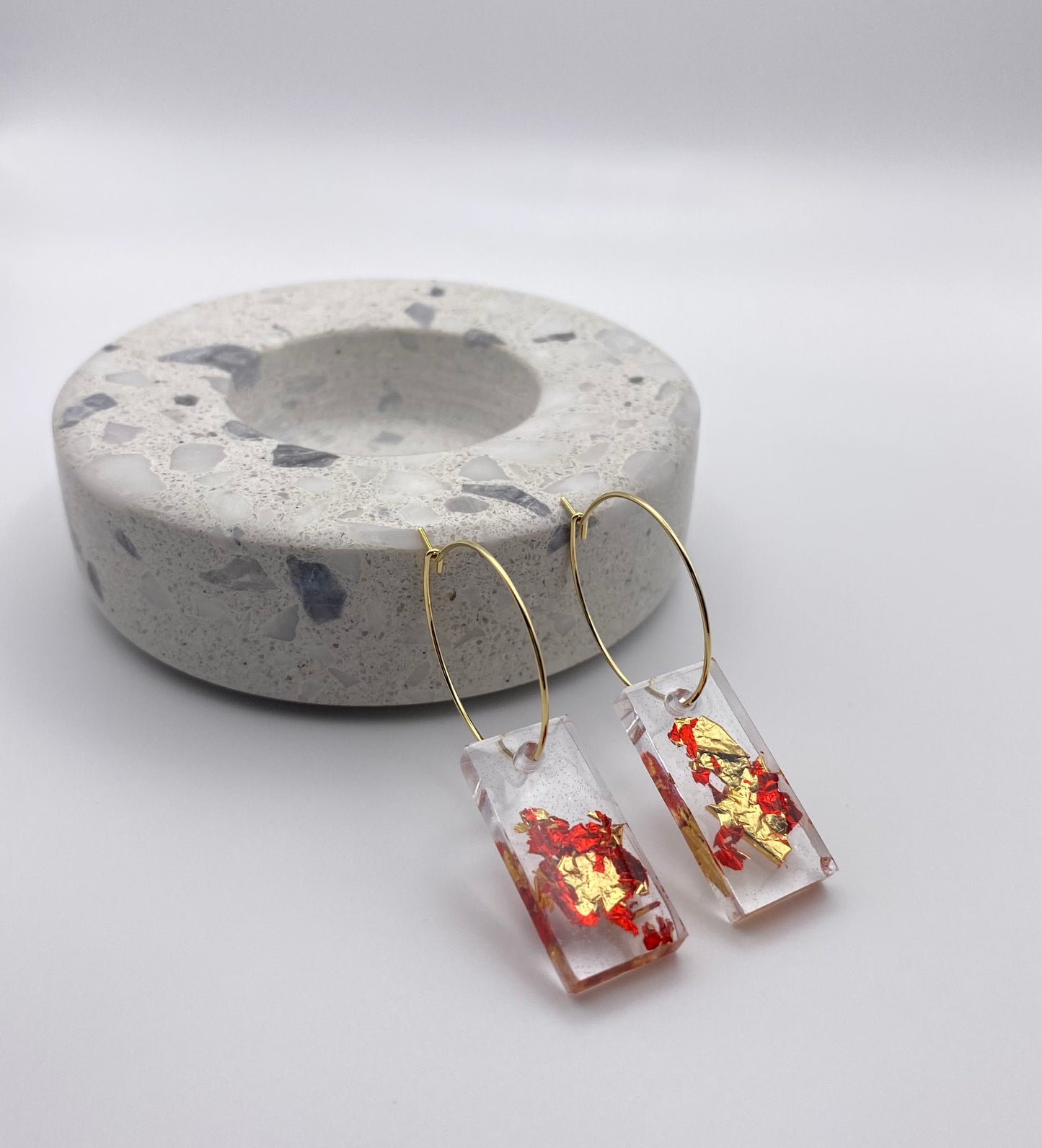 Red and Gold Foil Medium Rectangle on Medium Gold Hoop