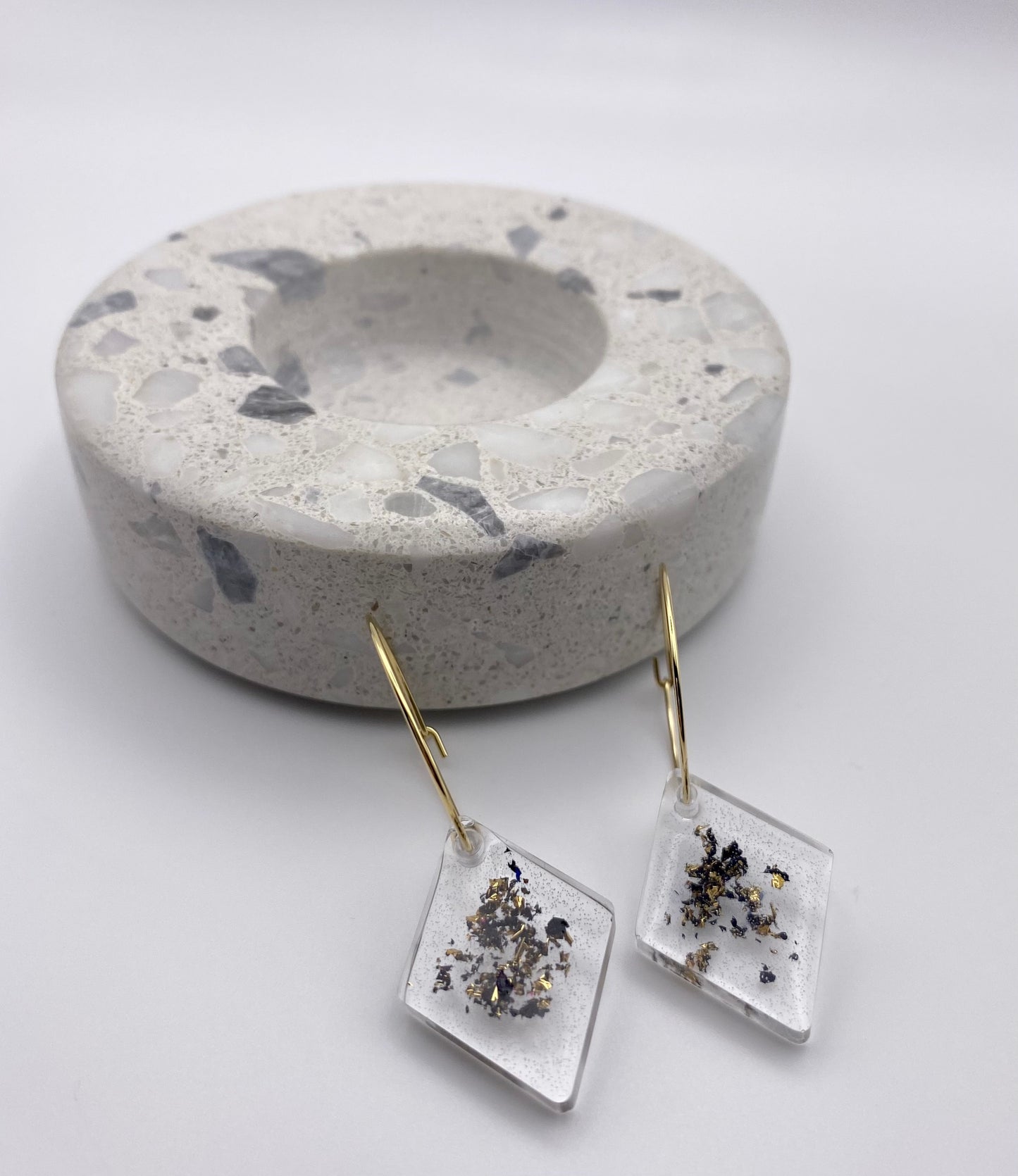 Resin Black and Gold Foil Diamond on Medium Gold Hoop