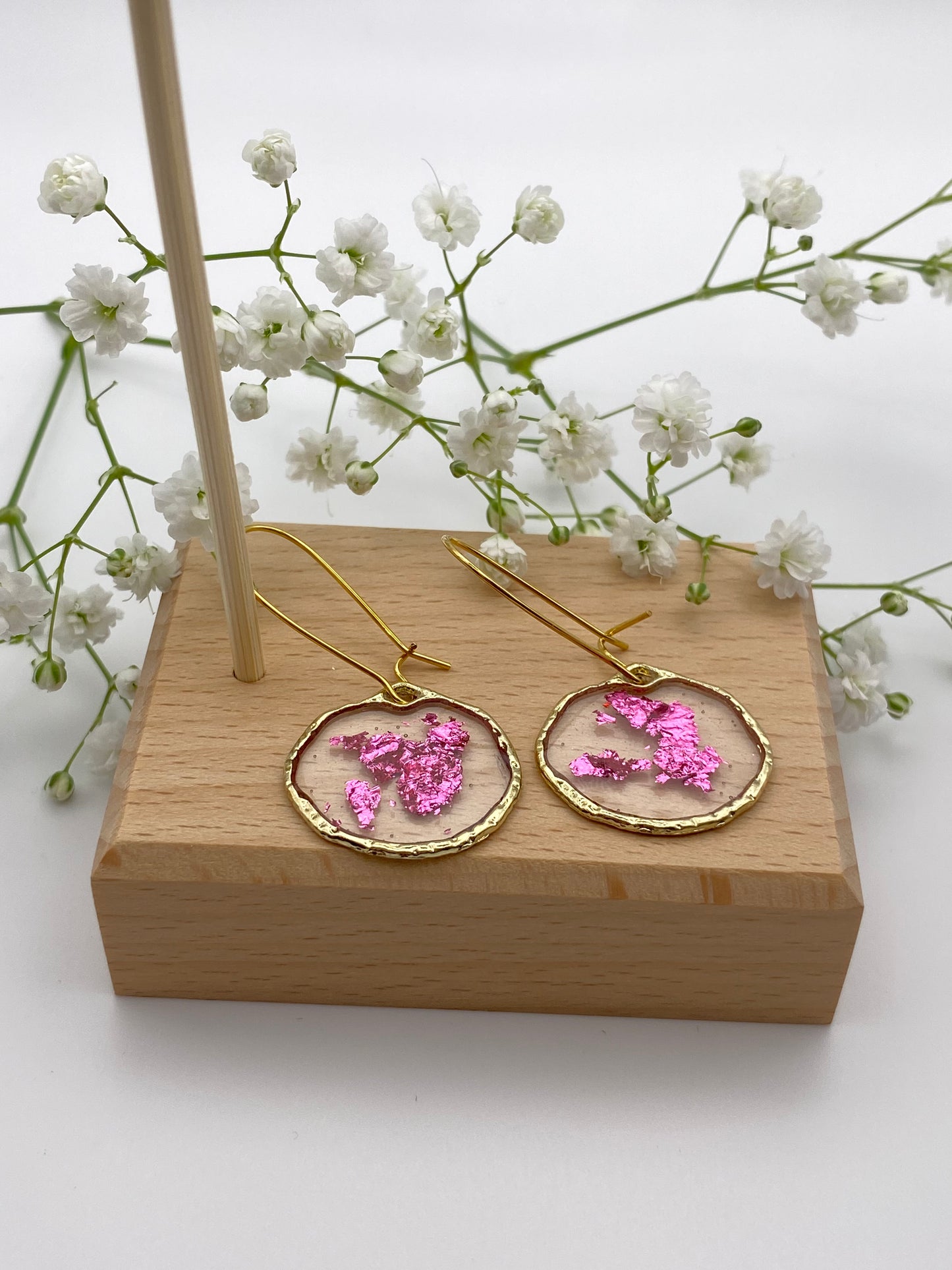 Hammered Gold Pink Foil on Kidney Ear Wire