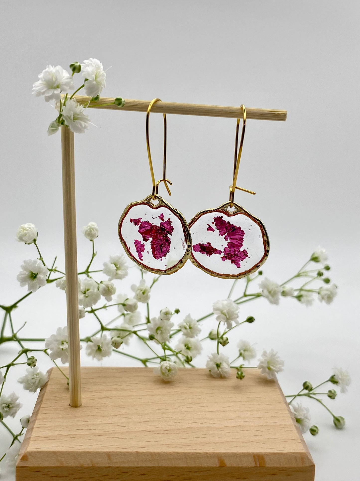 Hammered Gold Pink Foil on Kidney Ear Wire