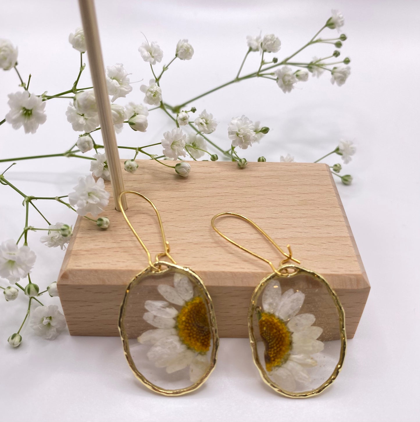 Hammered Gold Half Daisy on Kidney Ear Wire
