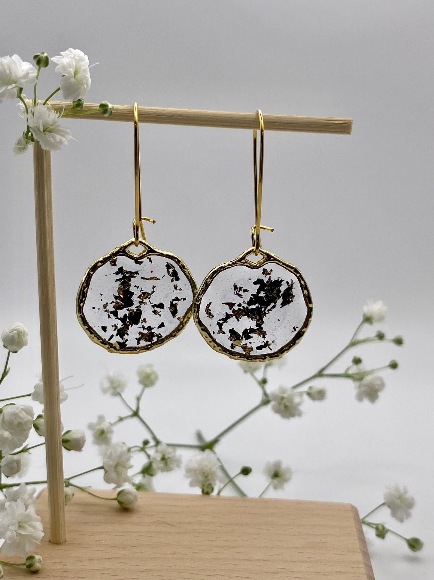 Hammered Gold Black Foil on Kidney Ear Wire