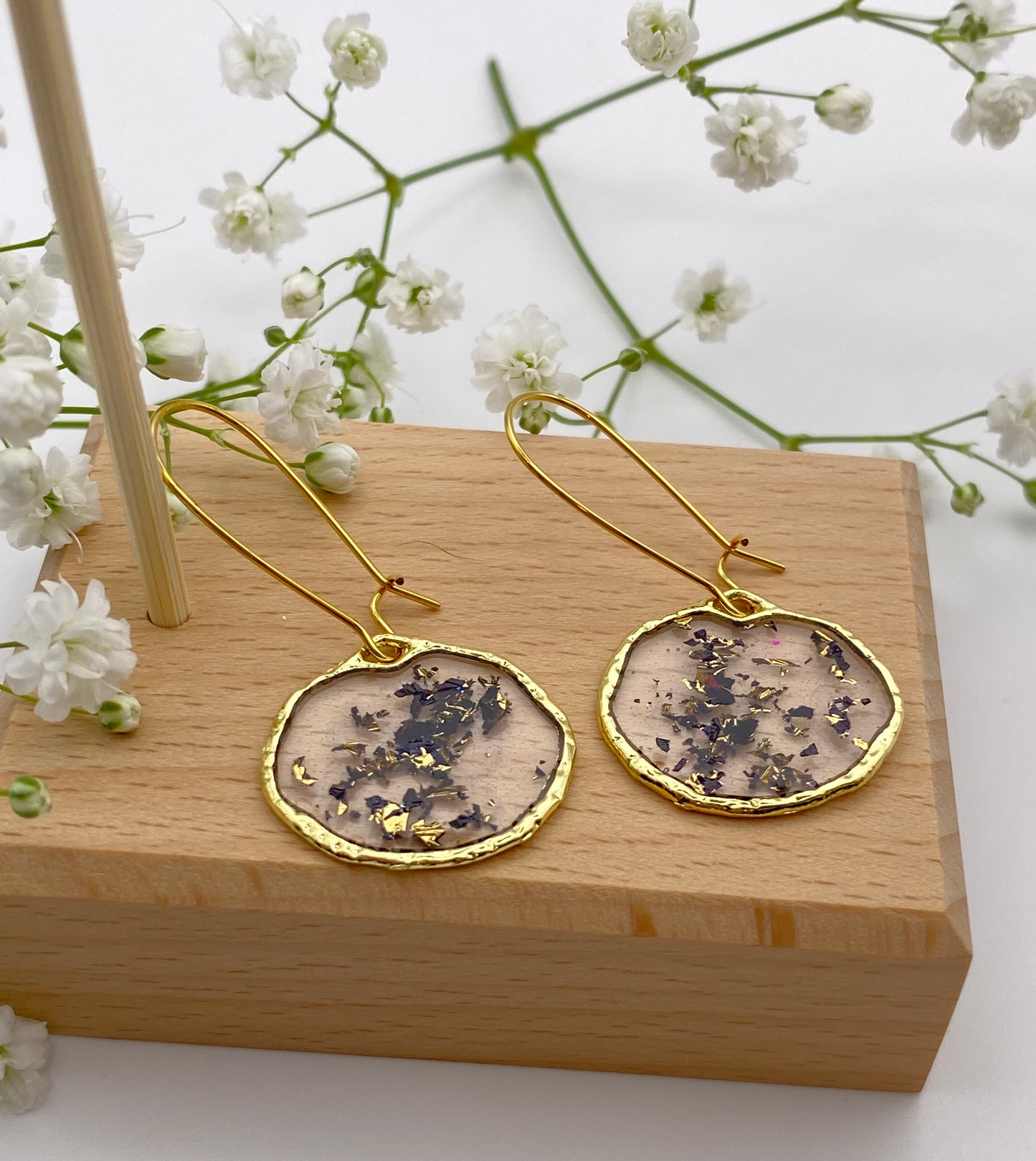 Hammered Gold Black Foil on Kidney Ear Wire