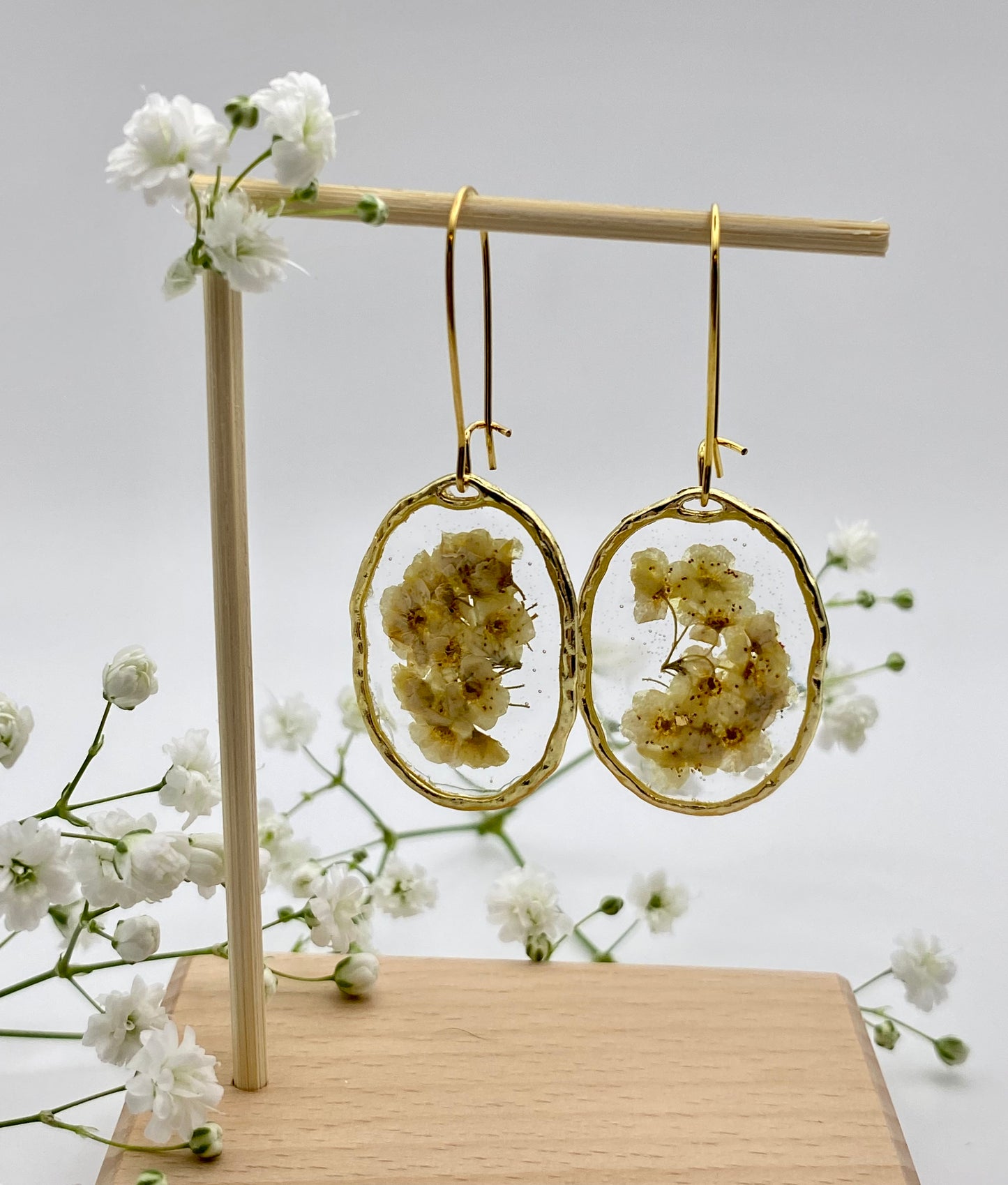 Hammered Gold Baby’s Breath on Kidney Ear Wire