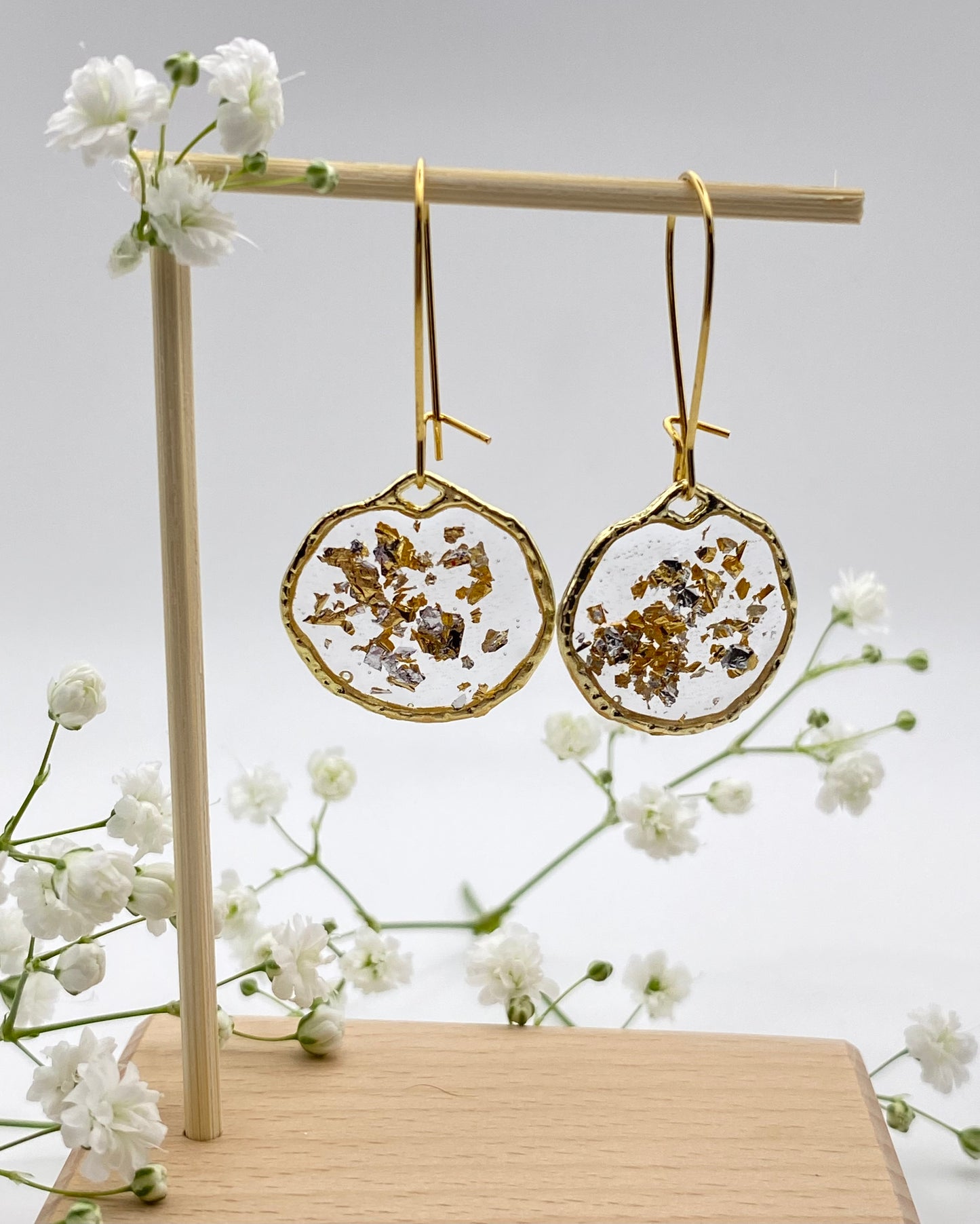 Hammered Gold Small Gold and Silver Foil on Kidney Ear Wire.