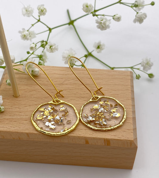 Hammered Gold Small Gold and Silver Foil on Kidney Ear Wire.