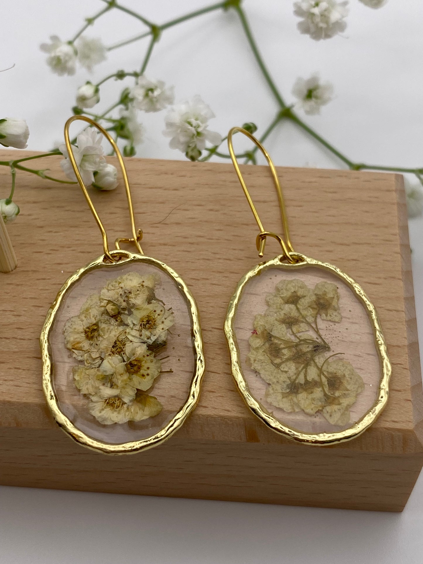 Hammered Gold Baby’s Breath on Kidney Ear Wire