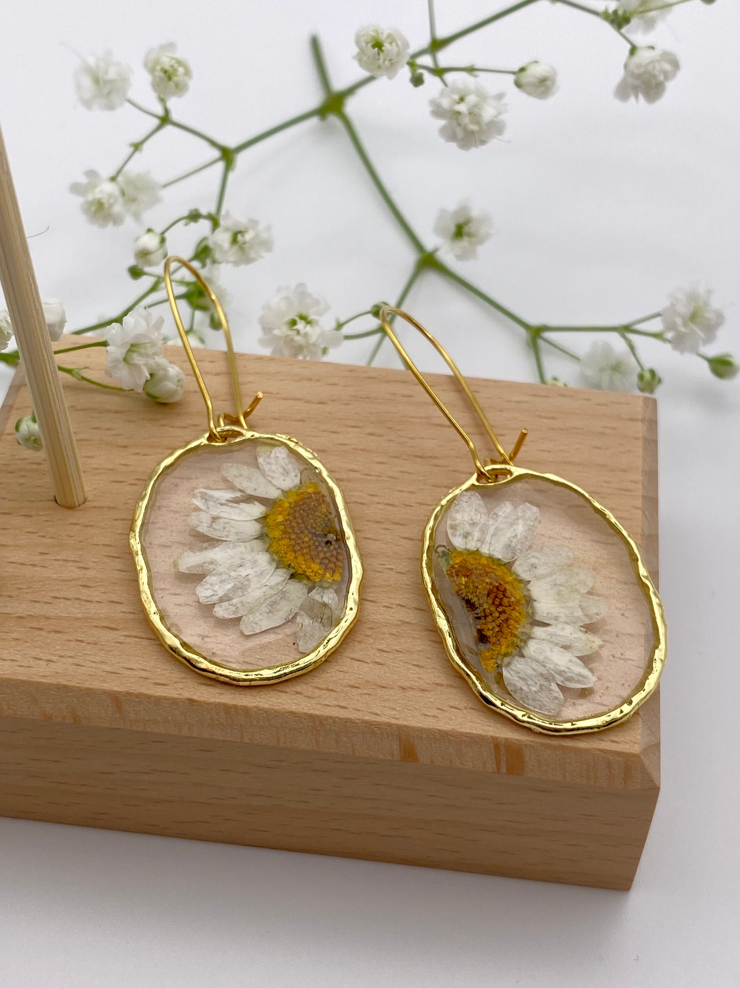 Hammered Gold Half Daisy on Kidney Ear Wire