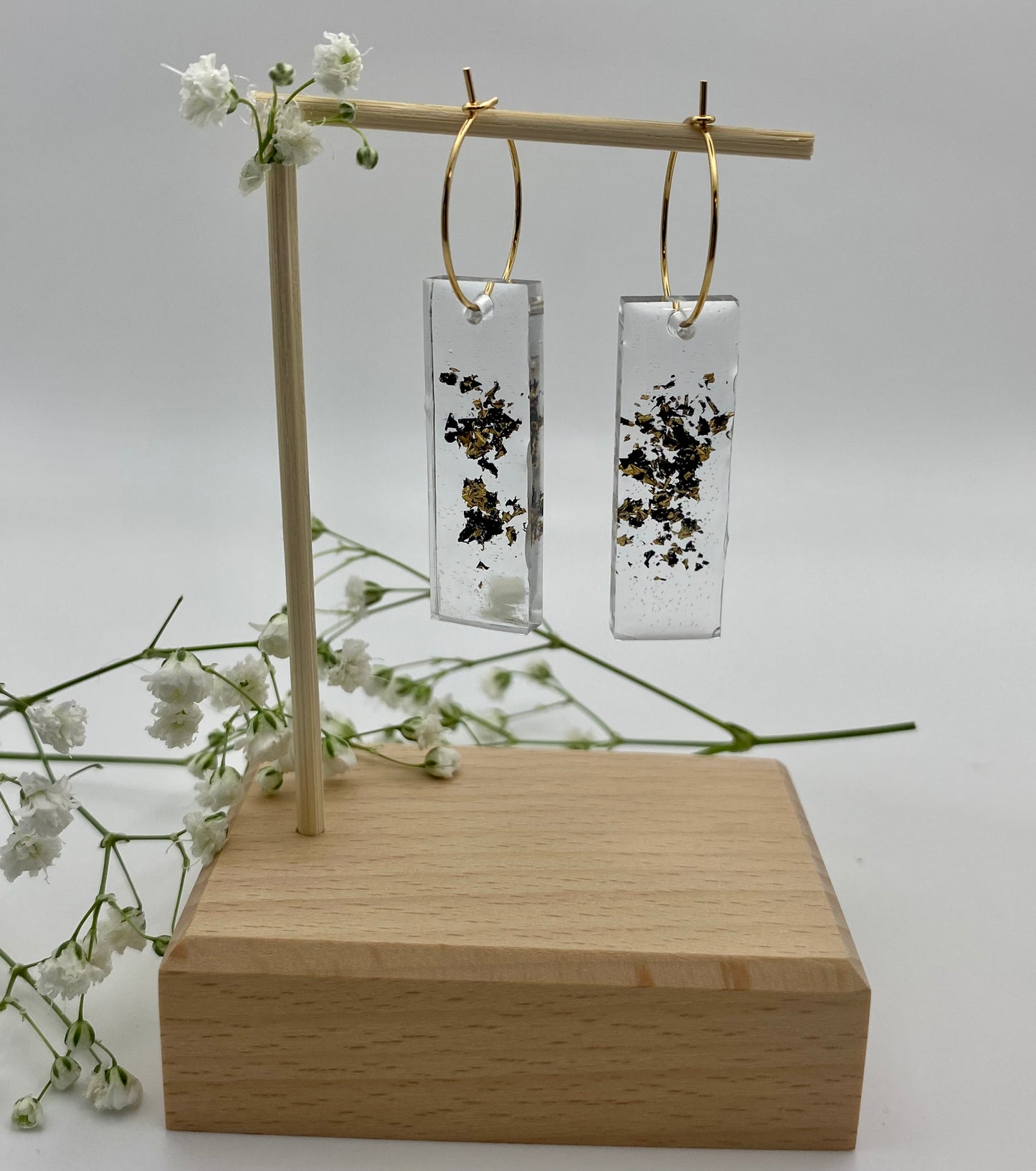 Black and Gold Foil Long Rectangle on Small Gold Hoop