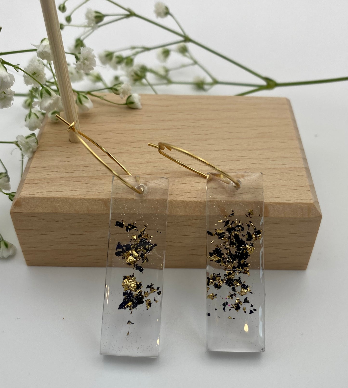 Black and Gold Foil Long Rectangle on Small Gold Hoop