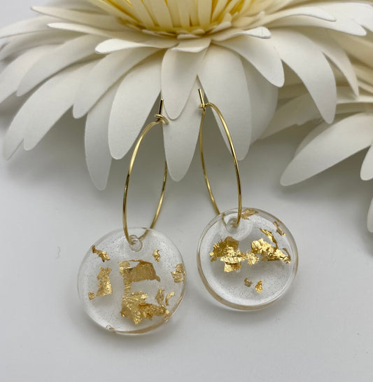 Resin Gold Foil Medium Disk on Medium Gold Hoop