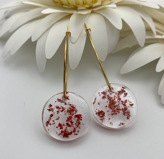 Red and Gold Sparkle Medium Disk on Medium Gold Hoop