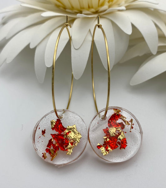 Red and Gold Foil Medium Disk on Large Gold Hoop
