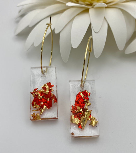 Red and Gold Foil Medium Rectangle on Medium Gold Hoop