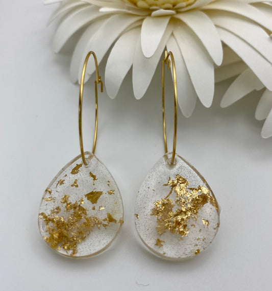 Gold Foil Medium Teardrop on Medium Gold Hoop