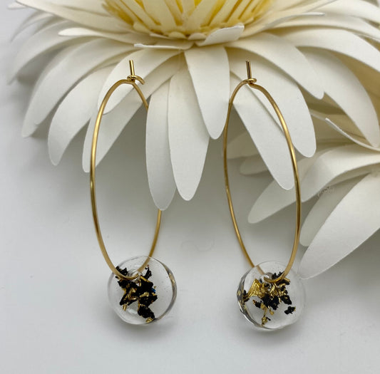 Black and Gold Foil Small Disk on Large Gold Hoop