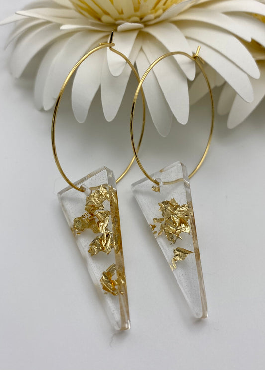 Gold Foil Long Reverse Triangle On Large Gold Hoop