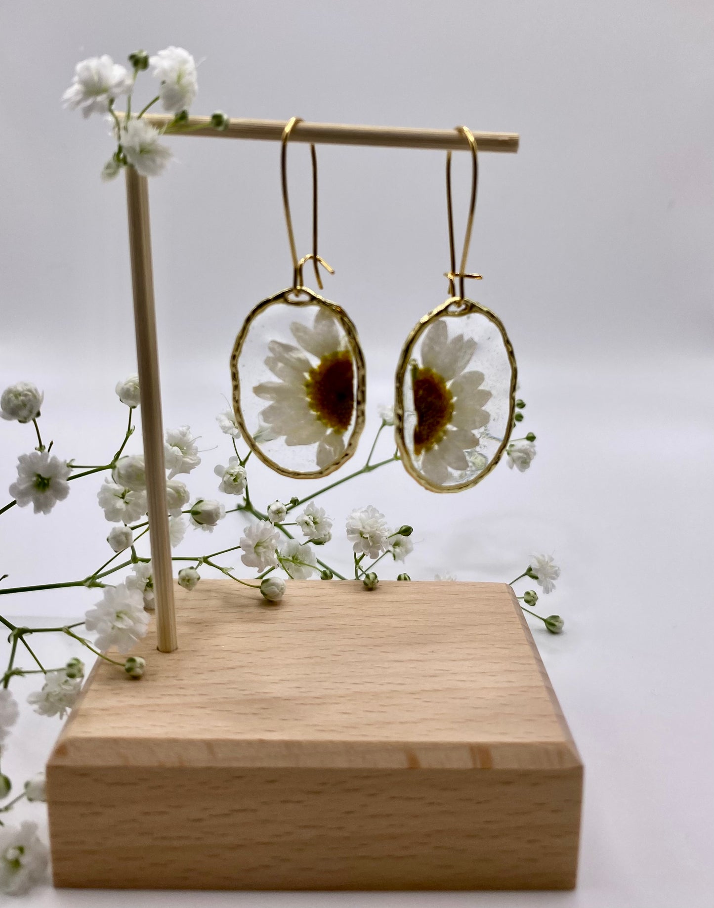 Hammered Gold Half Daisy on Kidney Ear Wire