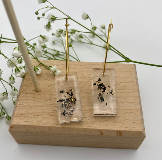 Resin Black and Gold Foil Medium Rectangle on Medium Gold Hoop